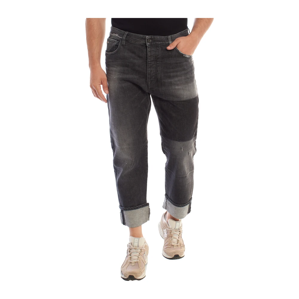Emporio Armani Denim straight fit jeans met omgeslagen zomen Black Heren