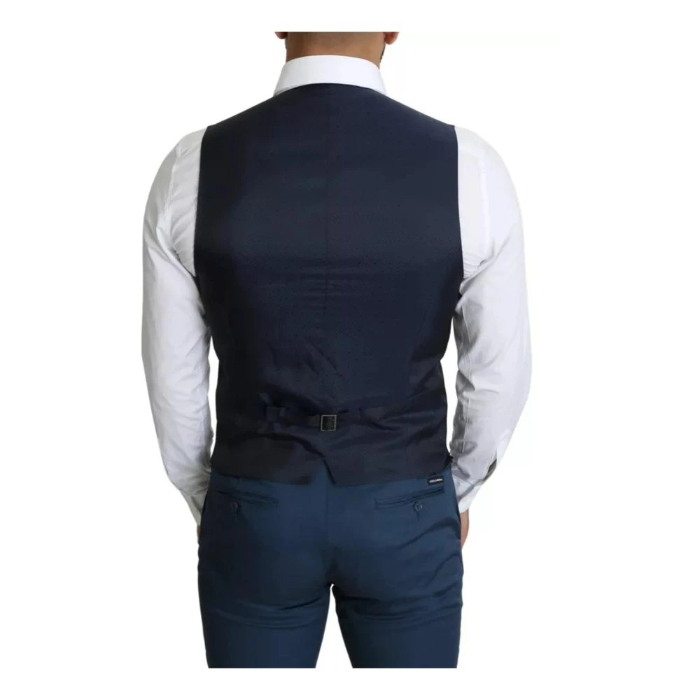 Dolce & Gabbana Navy Blue Formeel Vest Blue Heren