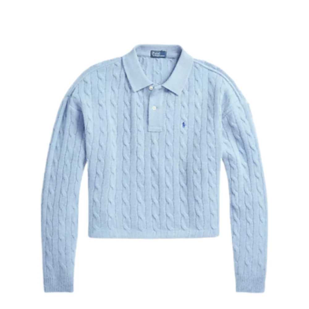 Ralph Lauren Gebreide Polo Shirt met Twisted Patroon Blue Dames