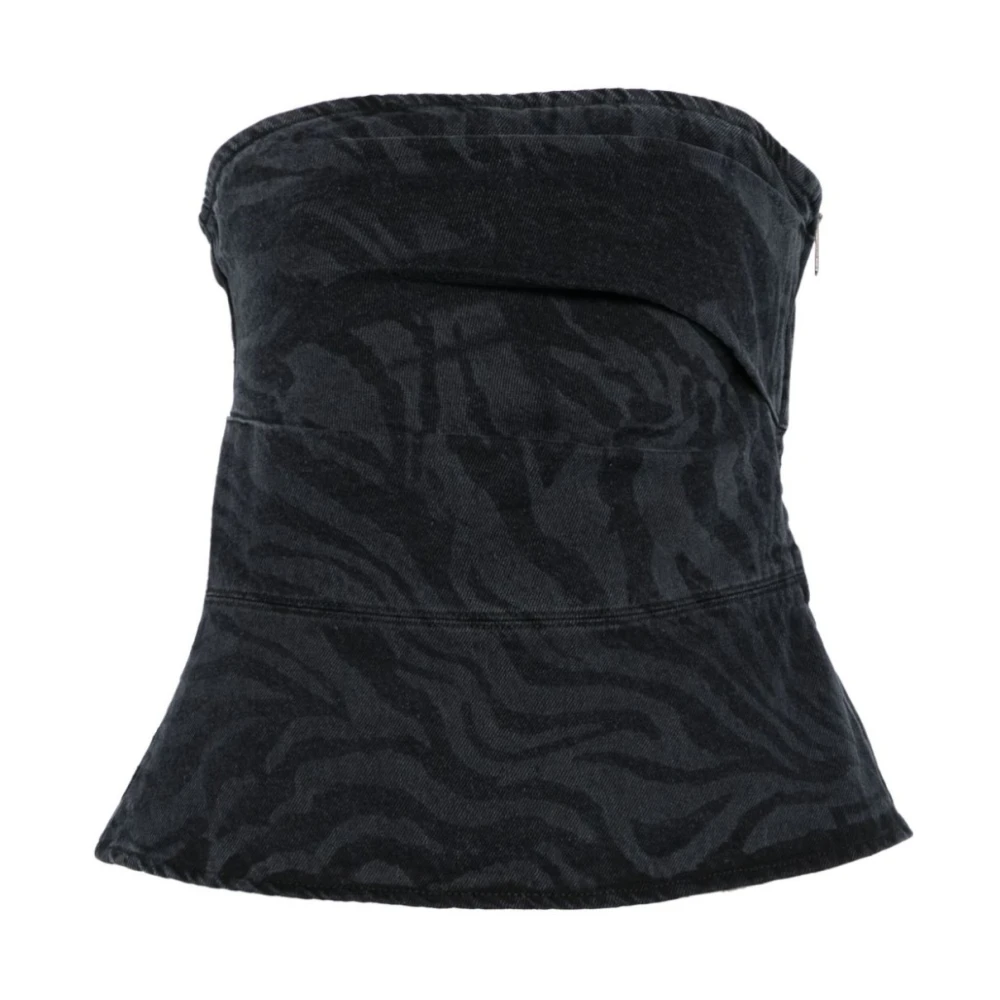 Rotate Birger Christensen Zebra Denim Top 256 Washed Black Dames