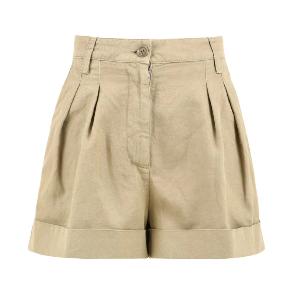 Aspesi Women's Beige Garment-Dyed Cotton And Linen Gabardine Shorts - Casual Shorts - S - Shorts