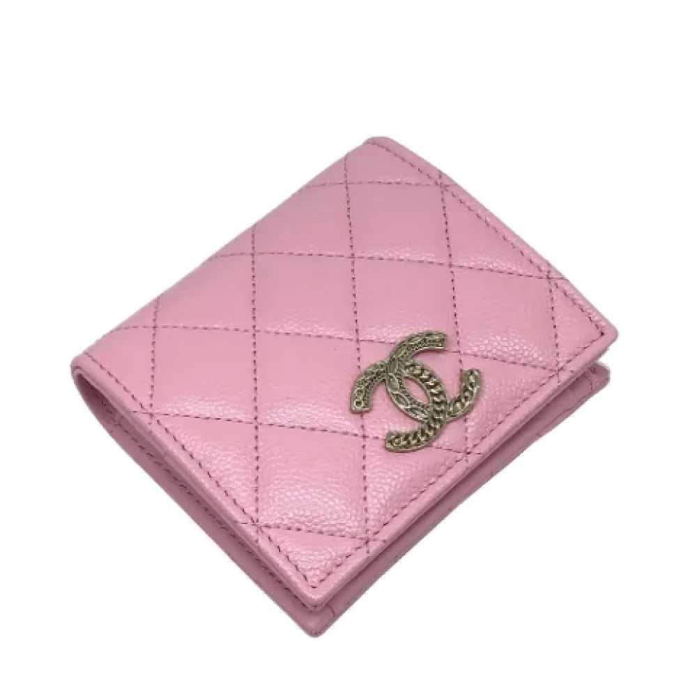 Chanel Vintage Tweedehands Roze Leren Chanel Portemonnee Pink Dames