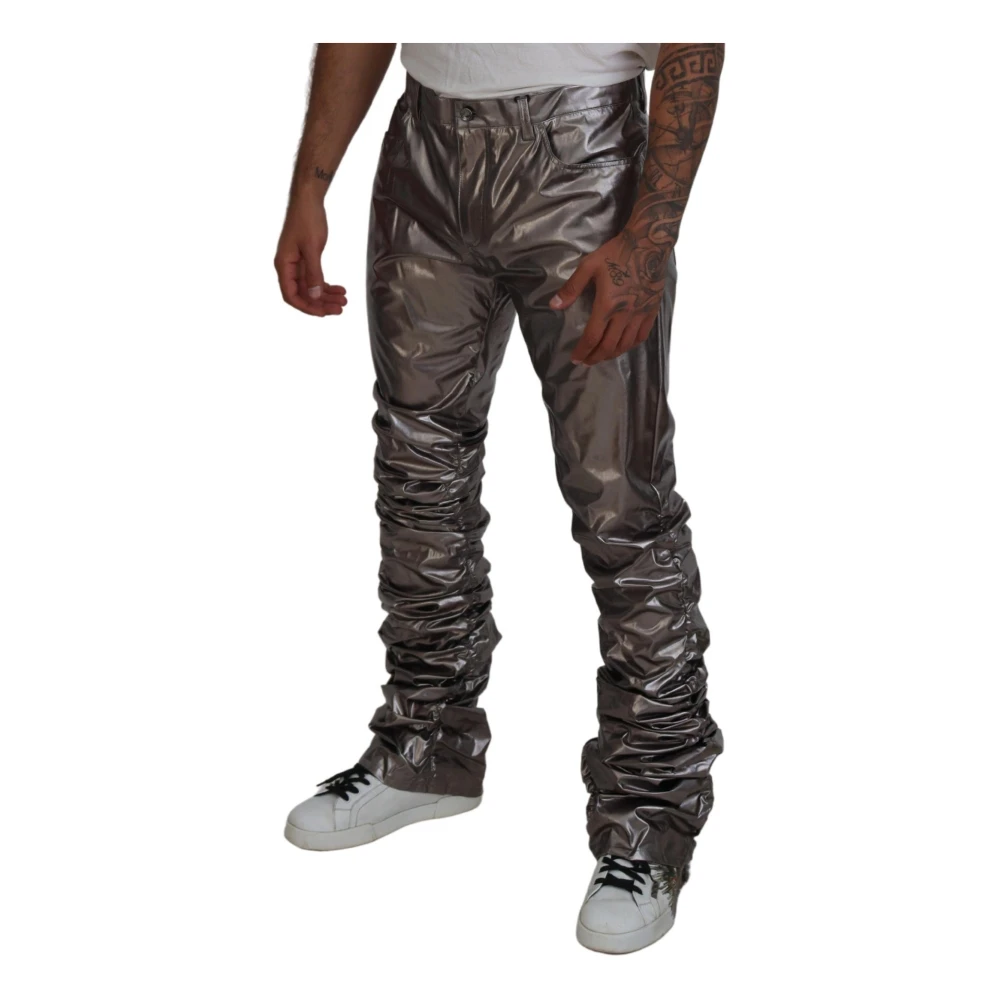 Dolce & Gabbana Metallic Silver Casual Pants Gray Heren