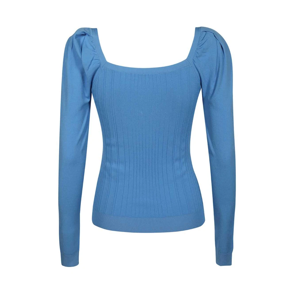 Karl Lagerfeld Geribbelde Viscose Top met Geborduurd Logo Blue Dames