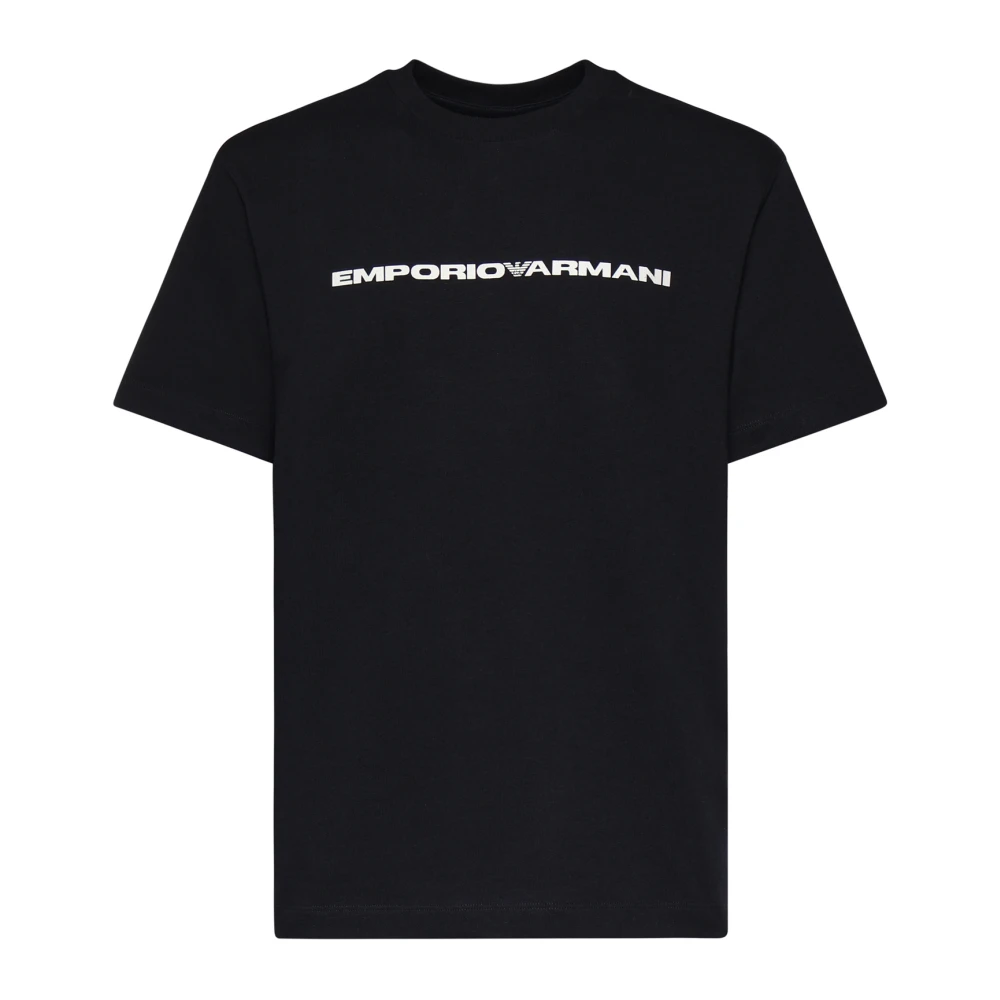 Emporio Armani Mannelijk Zwart T-Shirt Met Logo En Ronde Hals