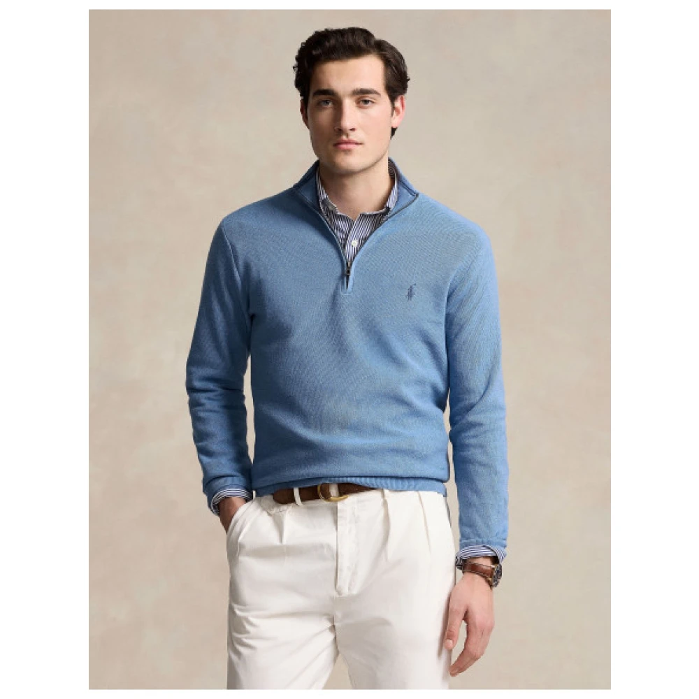 Polo Ralph Lauren Honeycomb Cotton Half-Zip Sweater Blue Heren