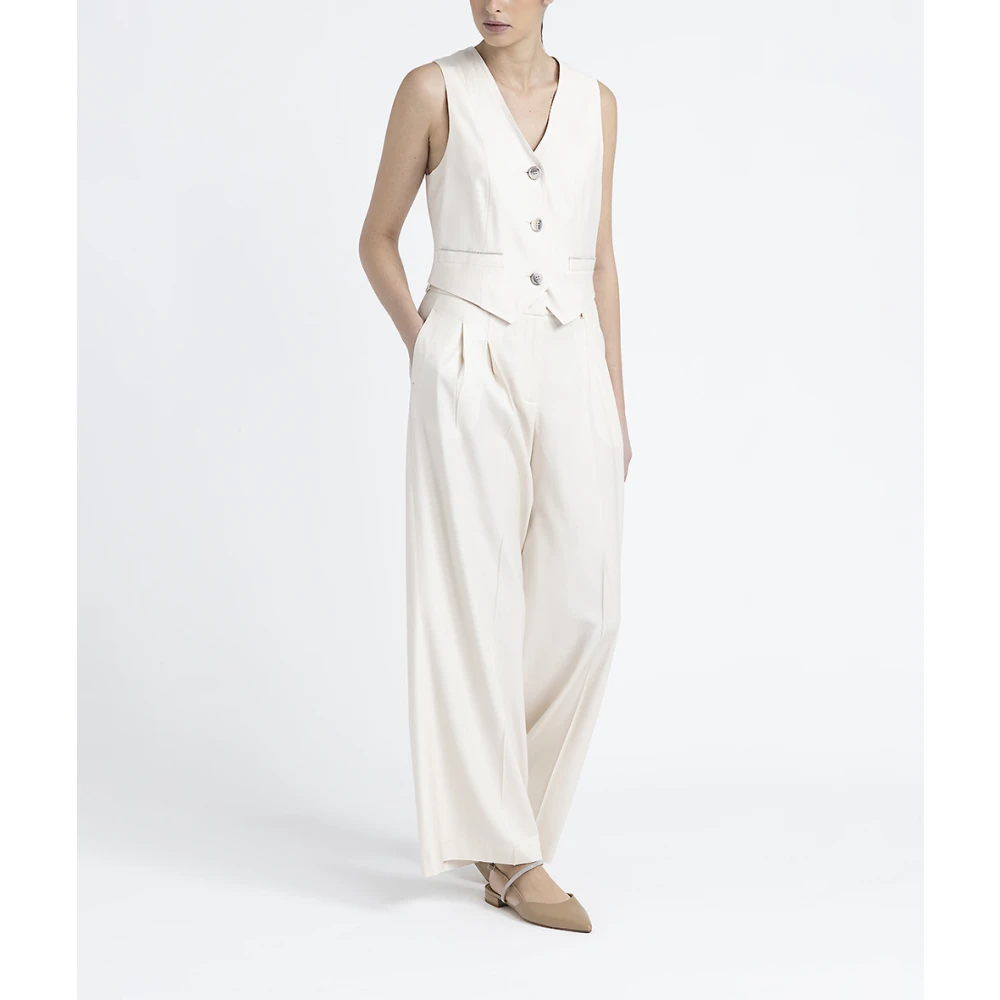PESERICO Drieknoops enkelborst vest in viscose wol keperstof Beige Dames