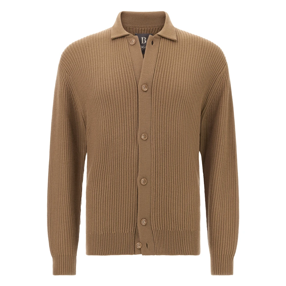 Boggi Milano Herren Braun Gestrickte Jacke Aus Merinowolle