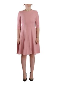 Pink 3/4 Sleeves Viscose Blend A-line Dress