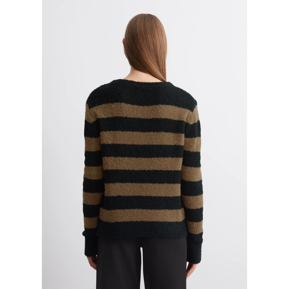 Marc O'Polo Gestreepte bouclé trui Black Dames