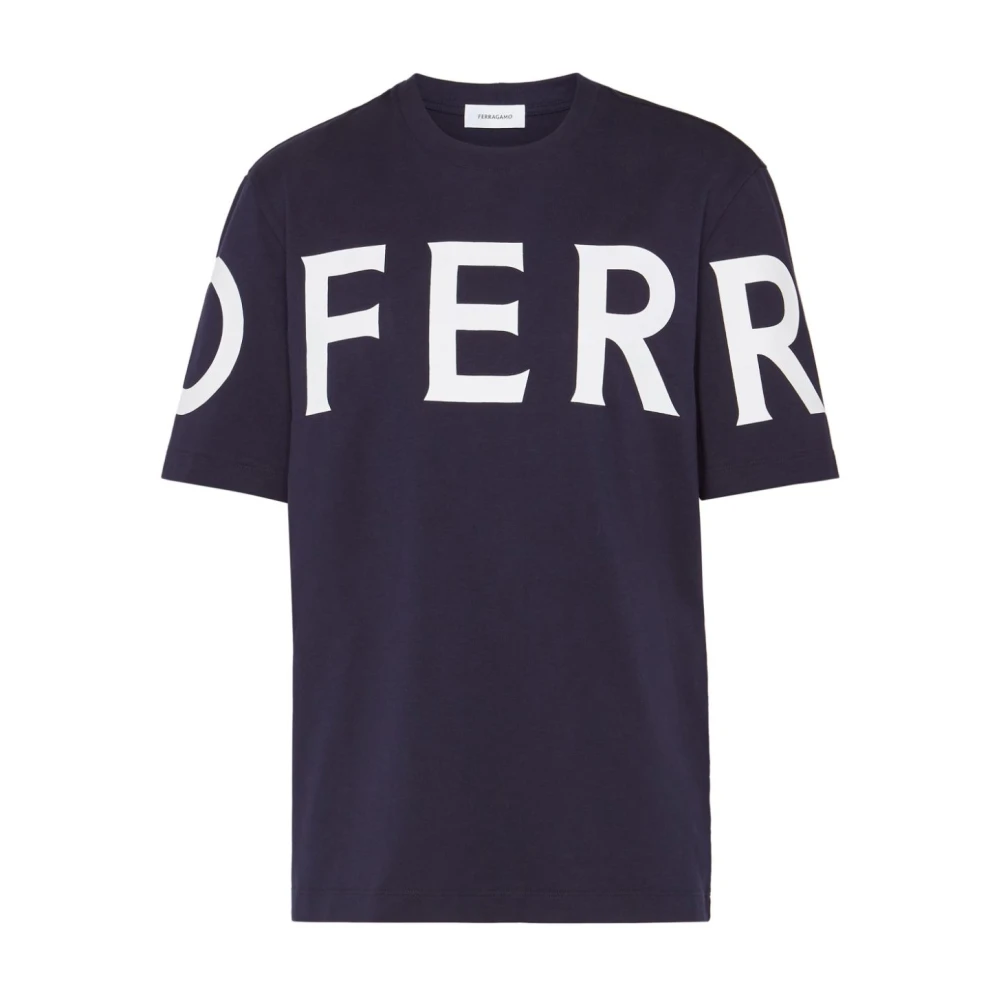 Salvatore Ferragamo Blauw Logo Print Crew Neck T-shirt Blue Heren