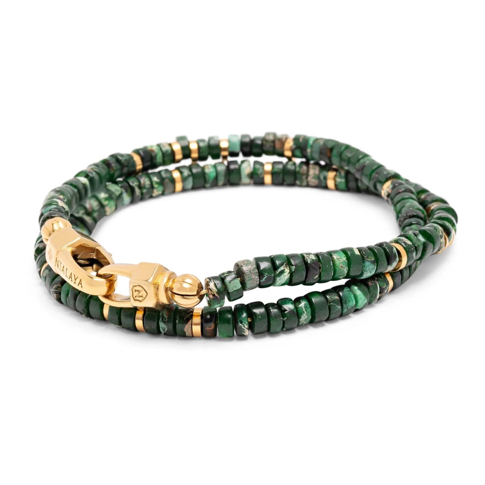 Nialaya Men's Dark/Green Malachite Heishi Wrap Bracelet