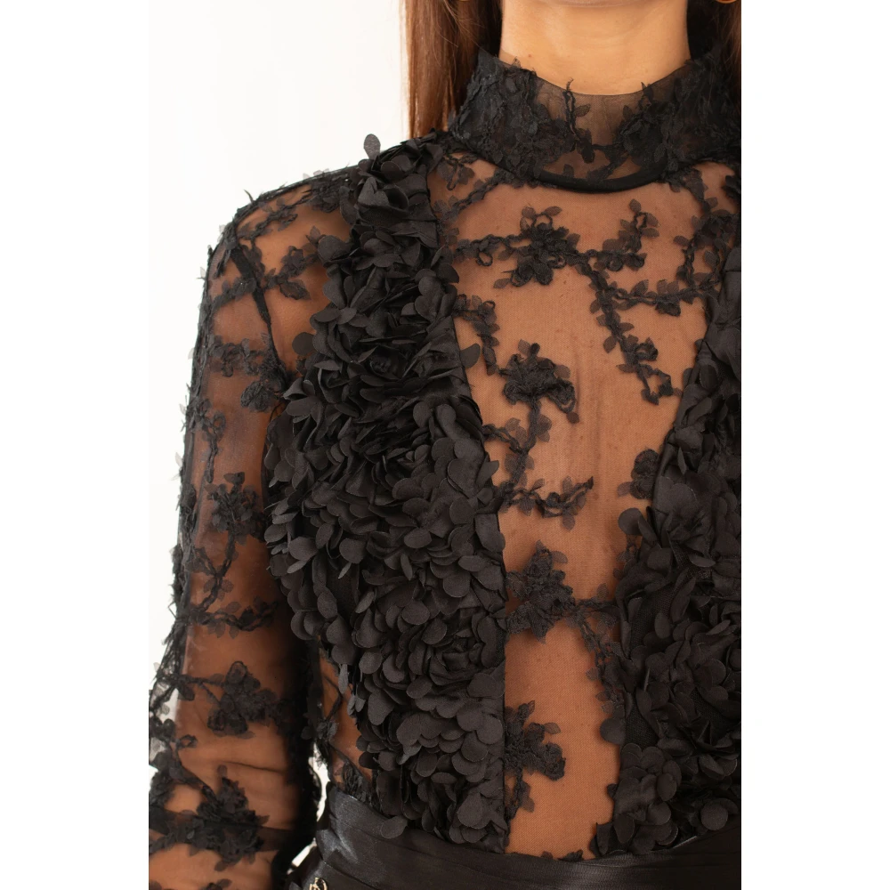 Babylon Quilted Petals Sheer Body in Zwart Black Dames