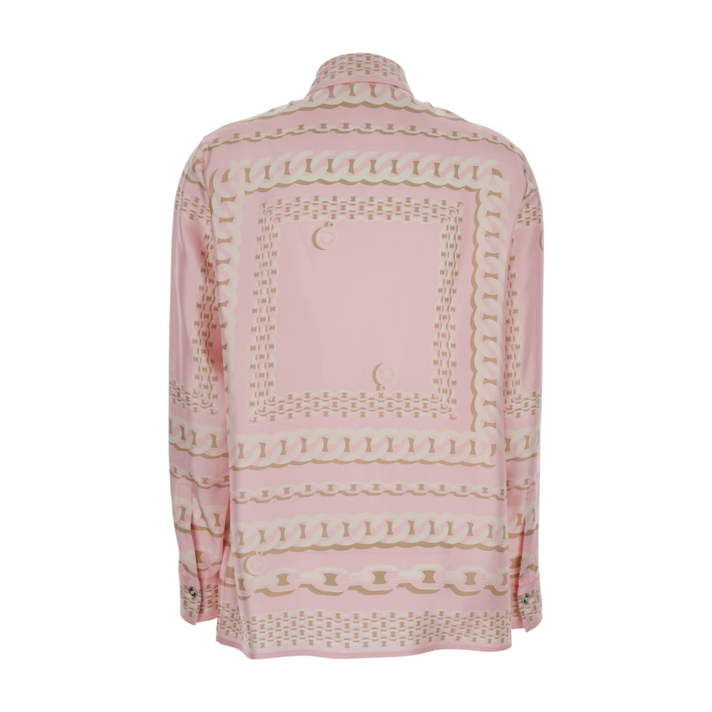 Versace Roze Barocco Print Zijden Shirt Vrouw Pink Dames