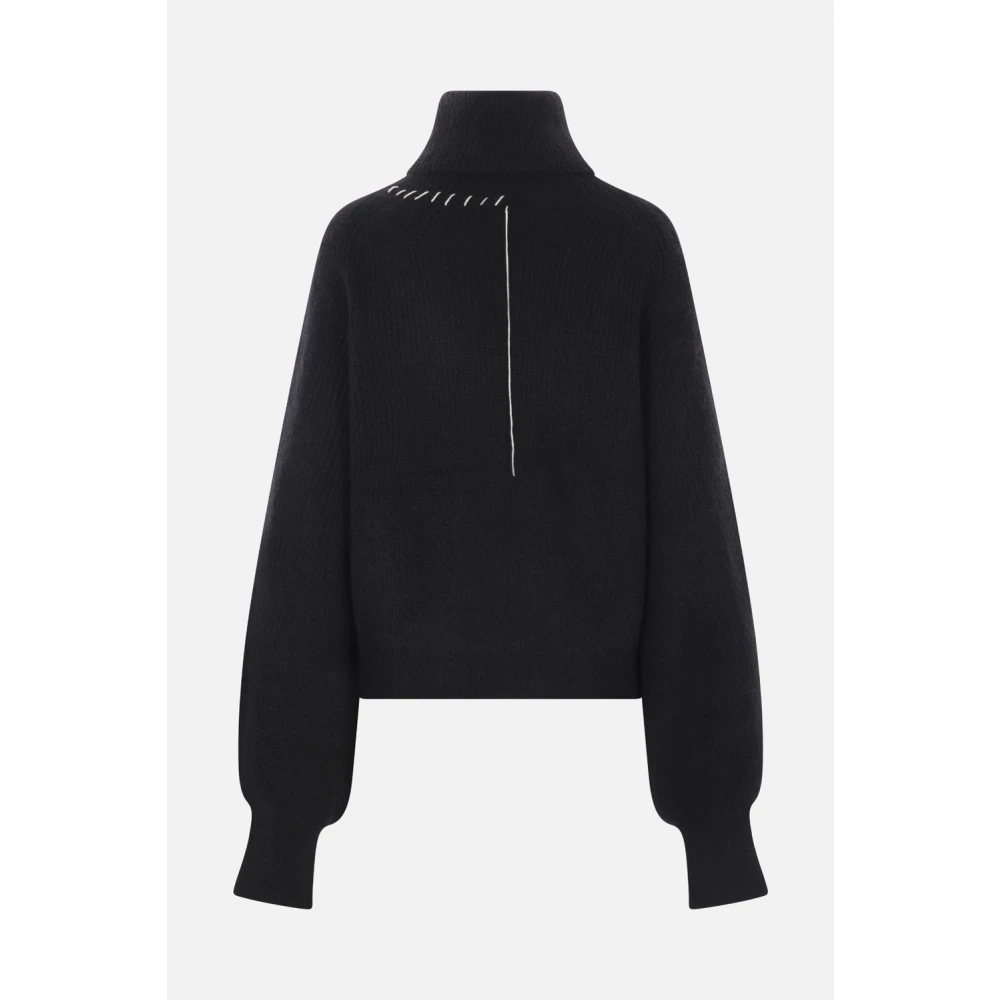 Yohji Yamamoto Zwarte Alpaca Gebreide Trui Black Dames