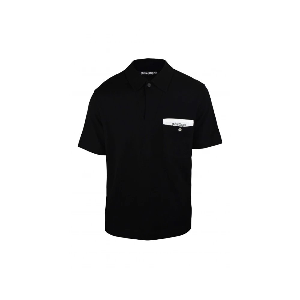 Palm Angels Zwarte Polo Shirt met Logo Patch Black Heren