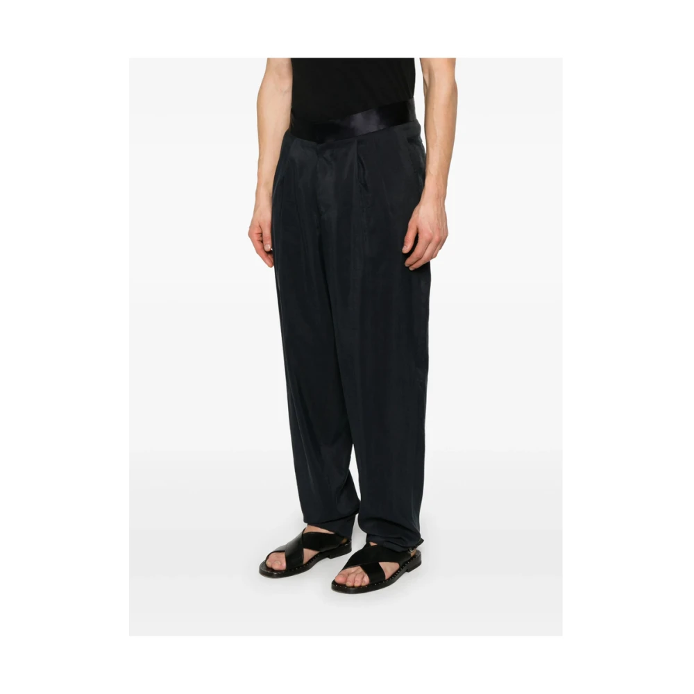 Giorgio Armani Middernachtblauwe Geplooide Broek Blue Heren
