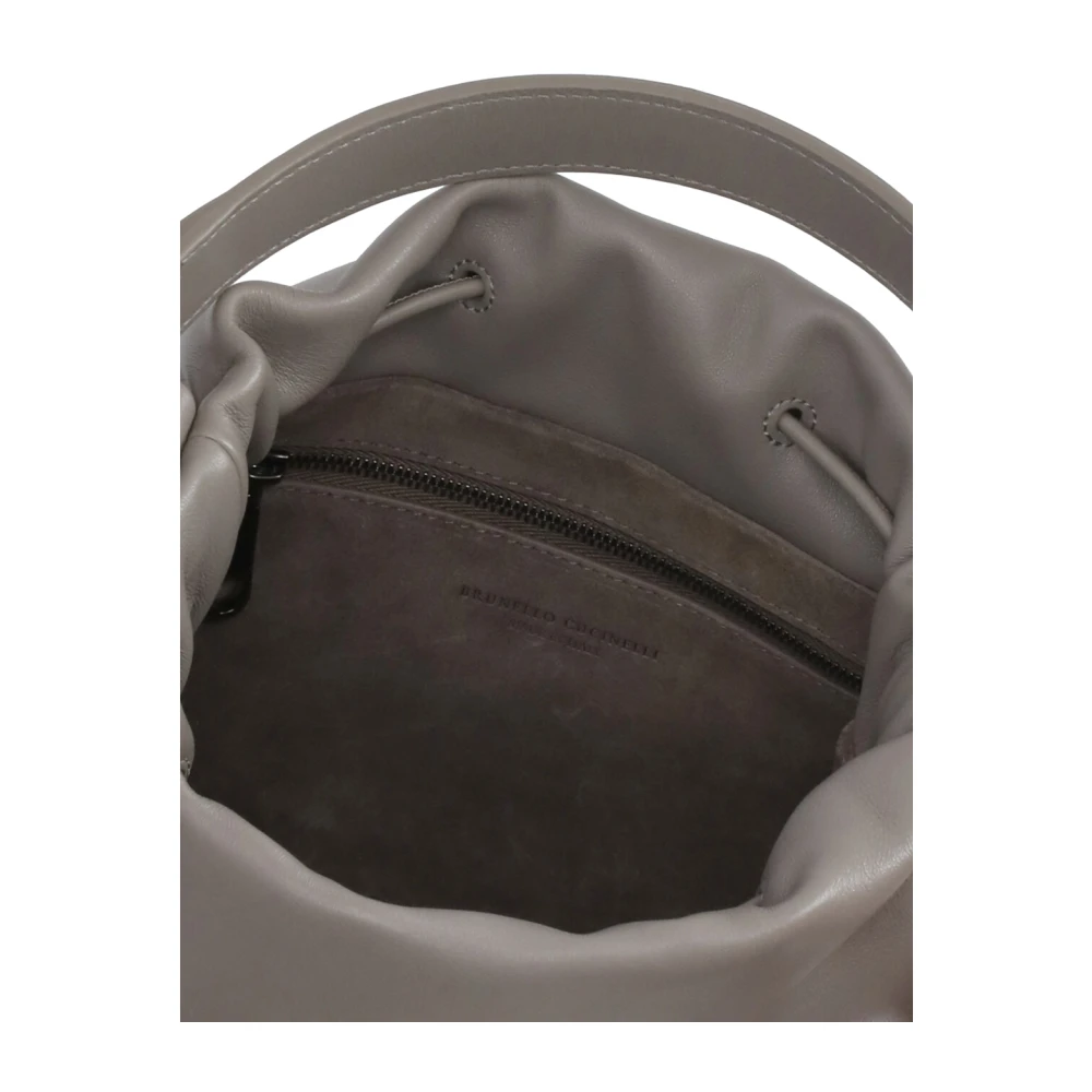 BRUNELLO CUCINELLI Grijze Leren Handtas met Koordsluiting Gray Dames