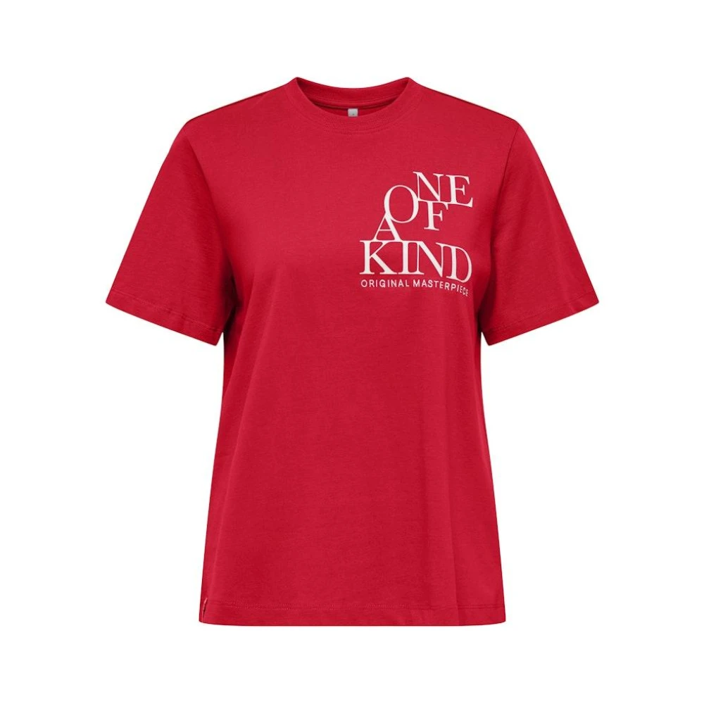 Only Rode Top met Tekstborduursel Red Dames