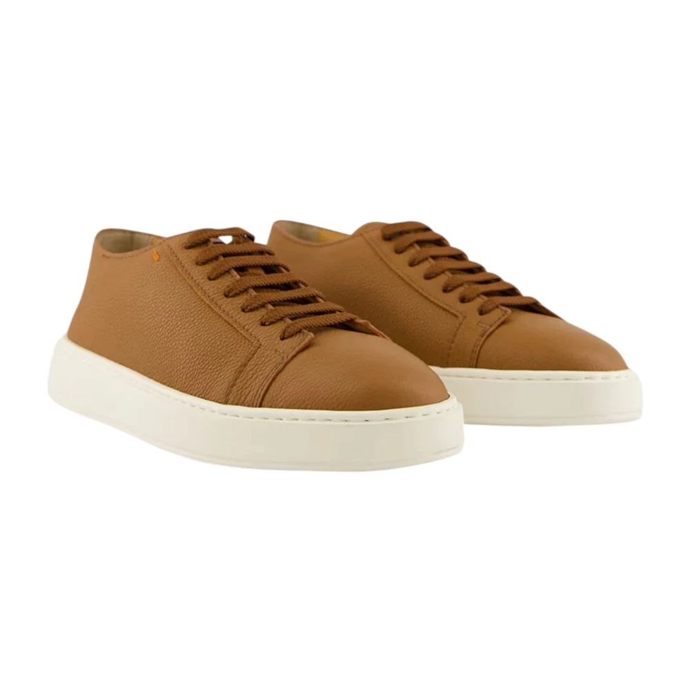 Santoni Men's Brown Tumbled Leather Sneaker - Sneakers - 10 Uk - Shoes