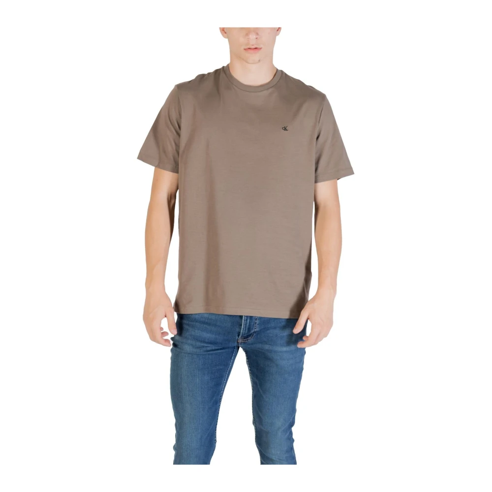 Calvin Klein Jeans Men's Beige T-Shirts, 2XL, Cotton T-Shirt For