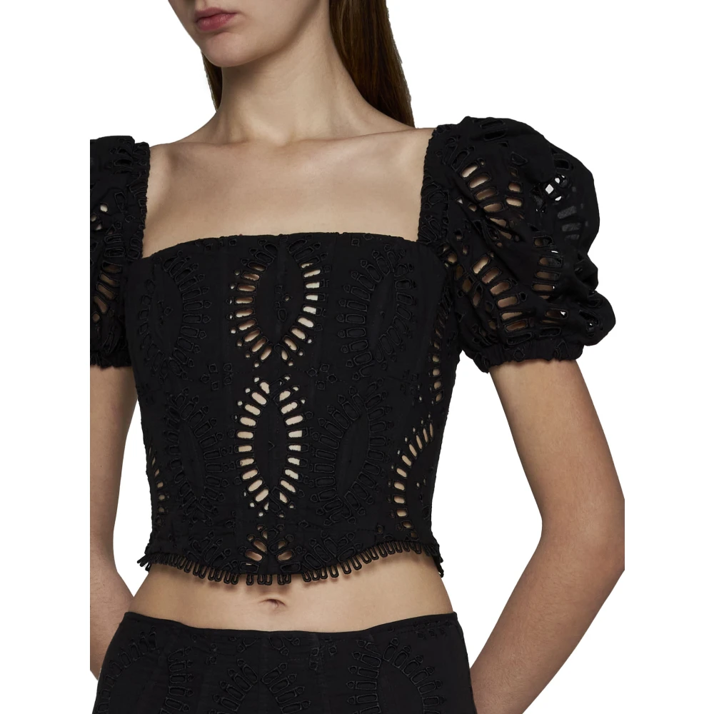Charo Ruiz Ibiza Zwart Geborduurde Top met Uitgesneden Details Black Dames