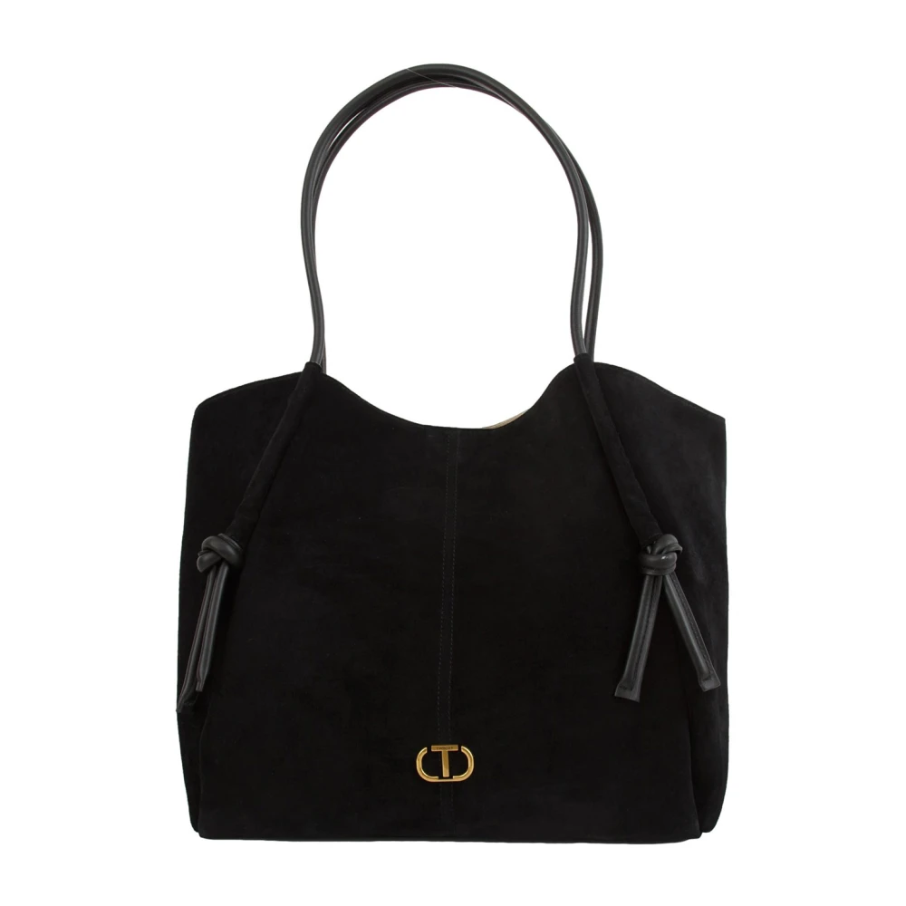 Twinset Women's Black Shopping Bags, One Size, Suede Shopper With Knots