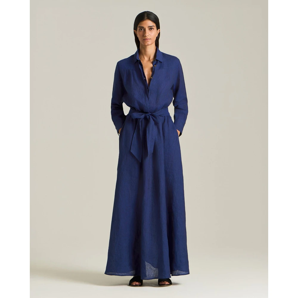 Kiton Linnen overhemdjurk met trekkoord taille Blue Dames