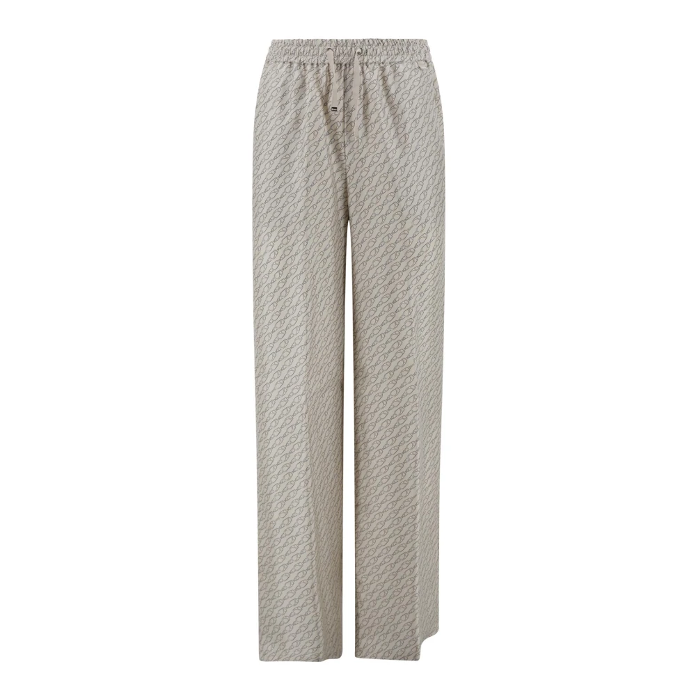 Herno Zijden bedrukte broek met trekkoord in de taille Beige Dames