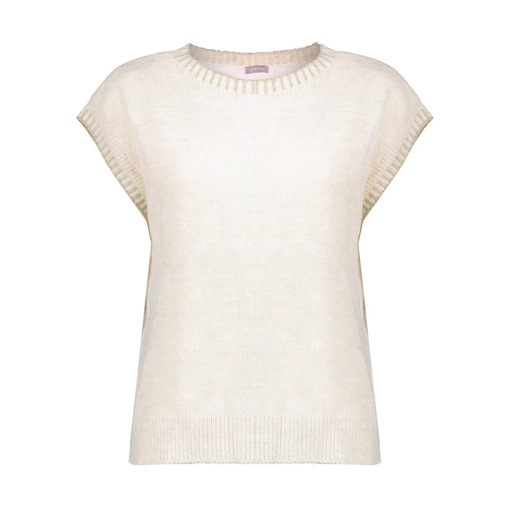 Geisha Korte Mouw Lurex Stitch Pullover Beige Dames