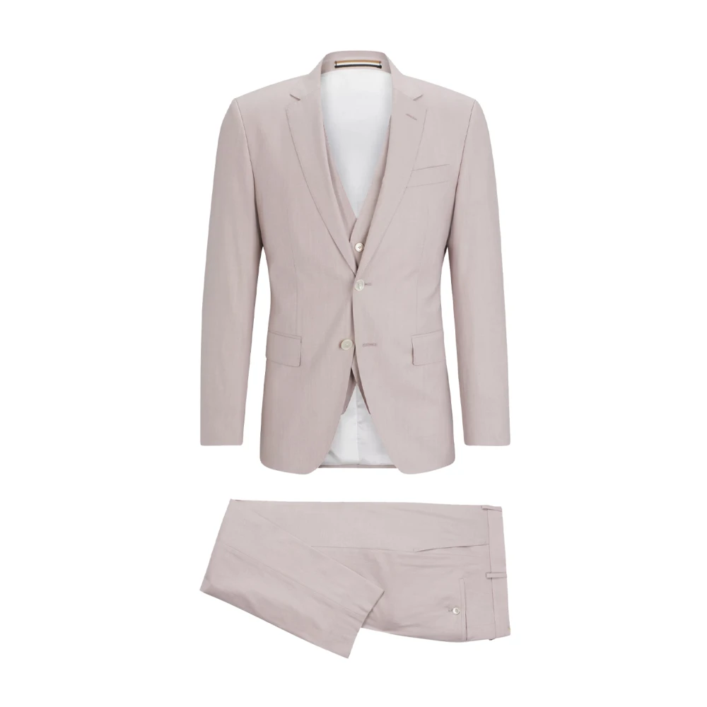 Hugo Boss Slim Fit Driedelig Wollen Pak Pink Heren