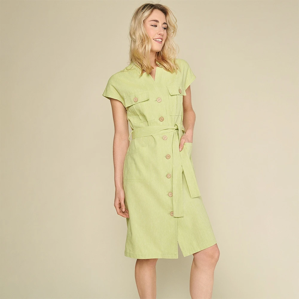 Marie Méro Groene Linnen Safari Jurk Green Dames