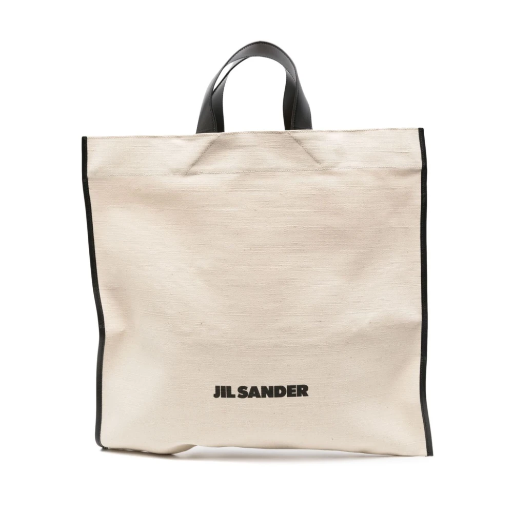 Jil Sander Canvas Leren Tote Tas Zwart White Dames