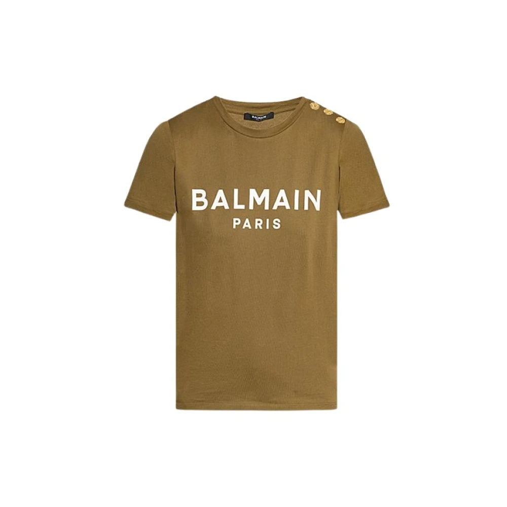 Balmain T-shirt van katoen met logo-print Green Dames