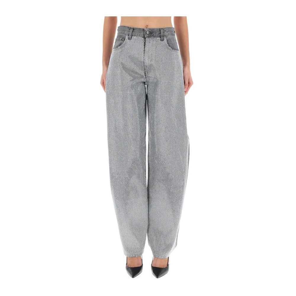 Haikure Gray Loose Fit Jeans, Female, W28, Wide Leg Printed Trousers