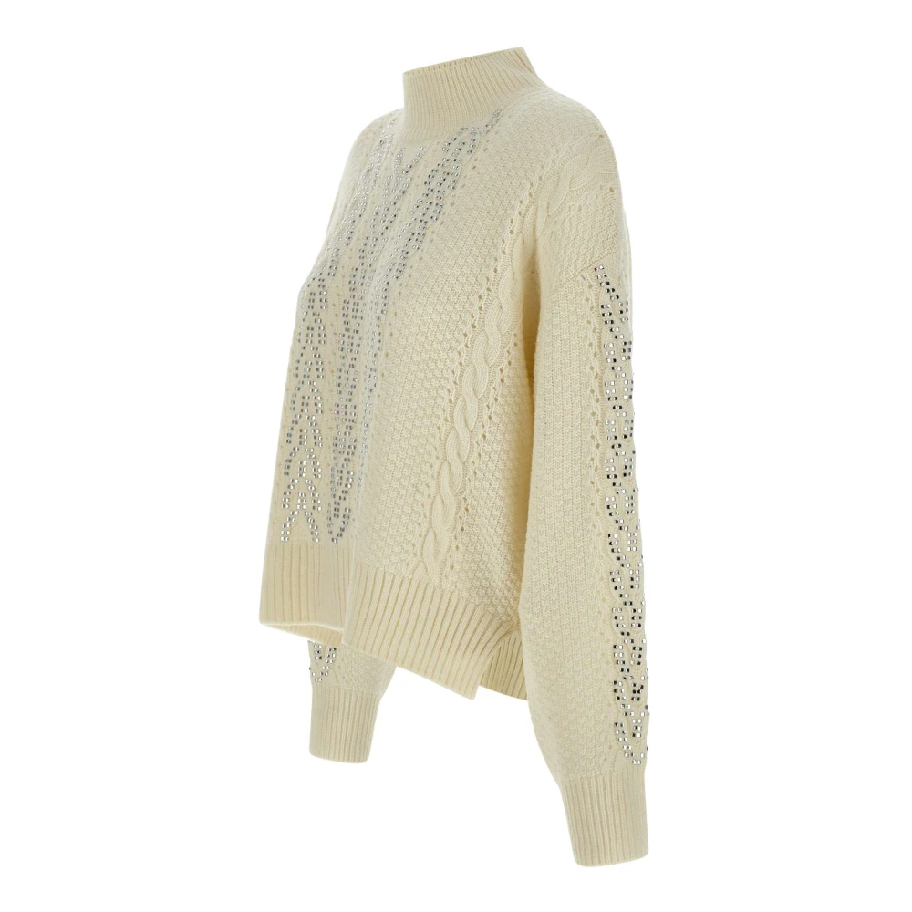 Kaos Witte wolmix trui met kraaldetails Beige Dames