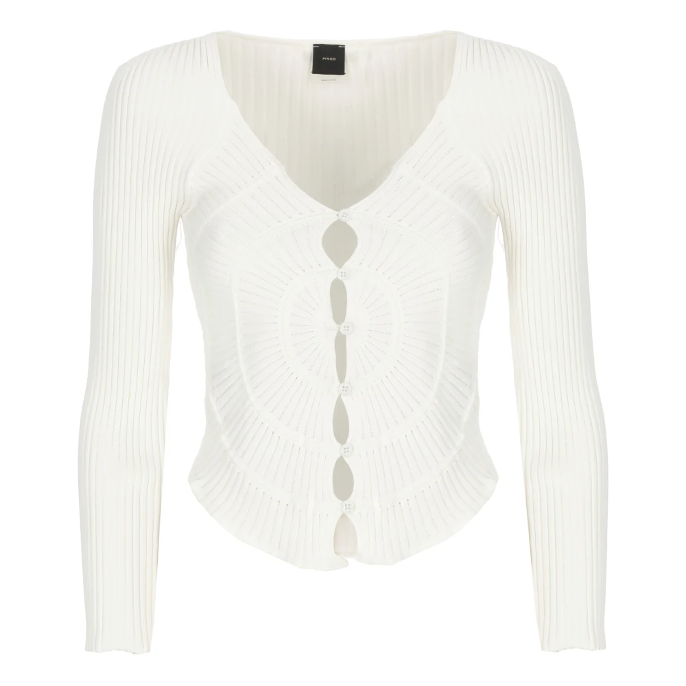 Pinko Women's White Cardigans, Xs, Viscose Cardigan With Asymmetric Hem
