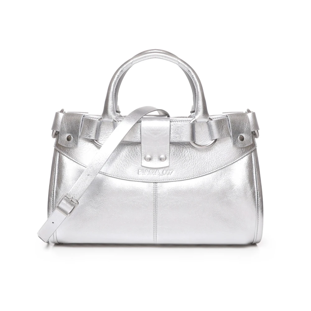 Biasia Metallic Silver Leren Schoudertas Gray Dames