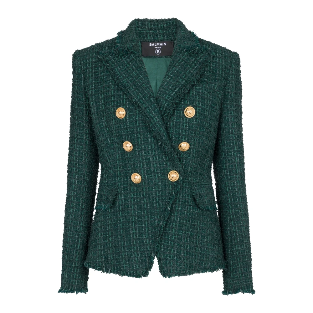 Balmain Women's Green 6-Button Tweed Jacket - Blazers - Xs - Jackets