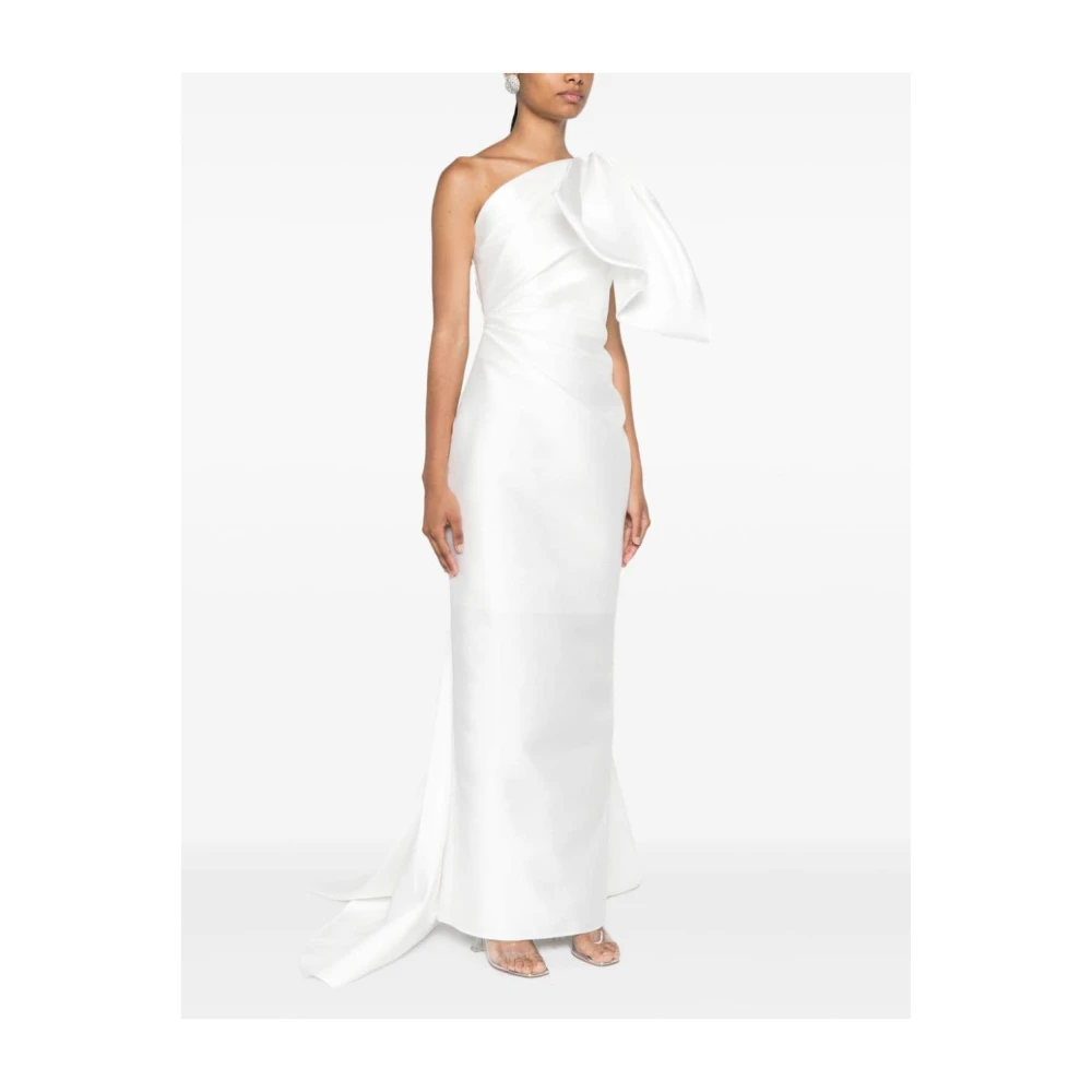 Solace London Witte Maxi Jurk met Eén Schouder en Strikdetail White Dames