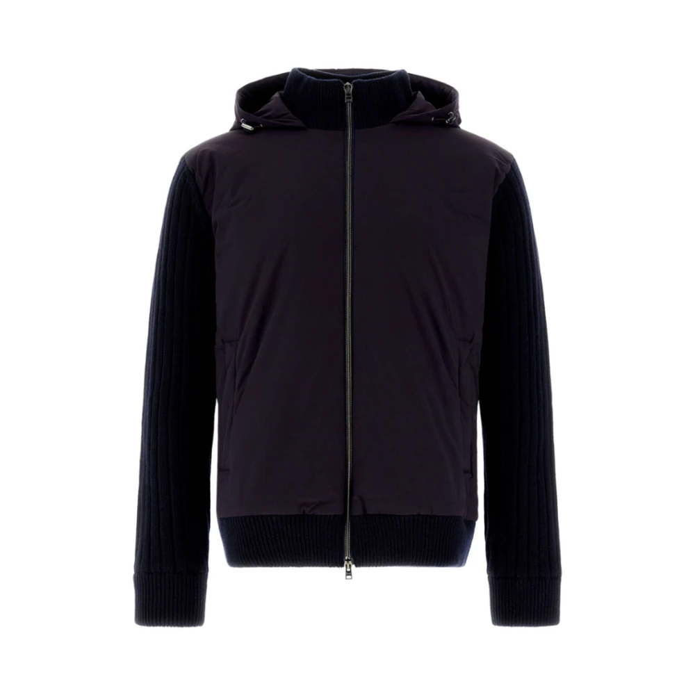 Herno Blauwe wollen cardigan met ribbels Blue Heren