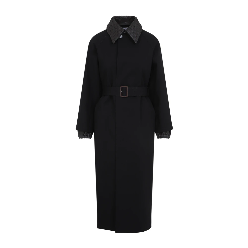 Bottega Veneta Zwarte katoenen trenchcoat met Intrecciato-kraag Black Dames