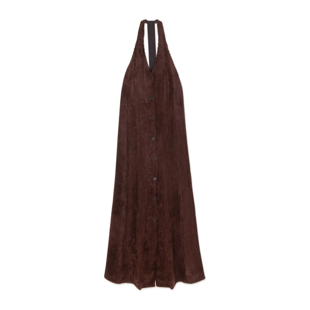 Alysi Velvet Rib Halter Jurk Brown Dames