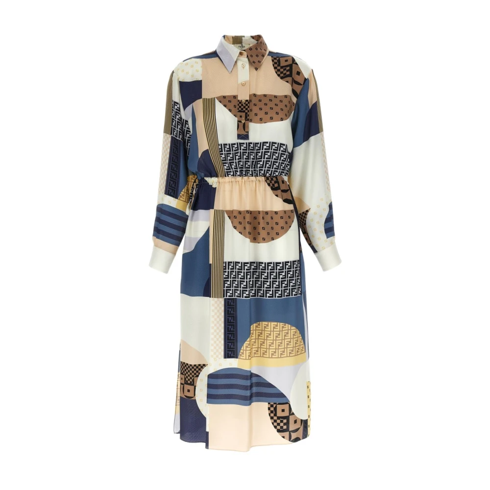 Fendi Women's Multicolor Blue Geometric Print Dress Small