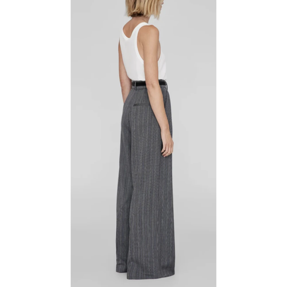 Anine Bing Gestreepte wijde broek van wolmix Gray Dames