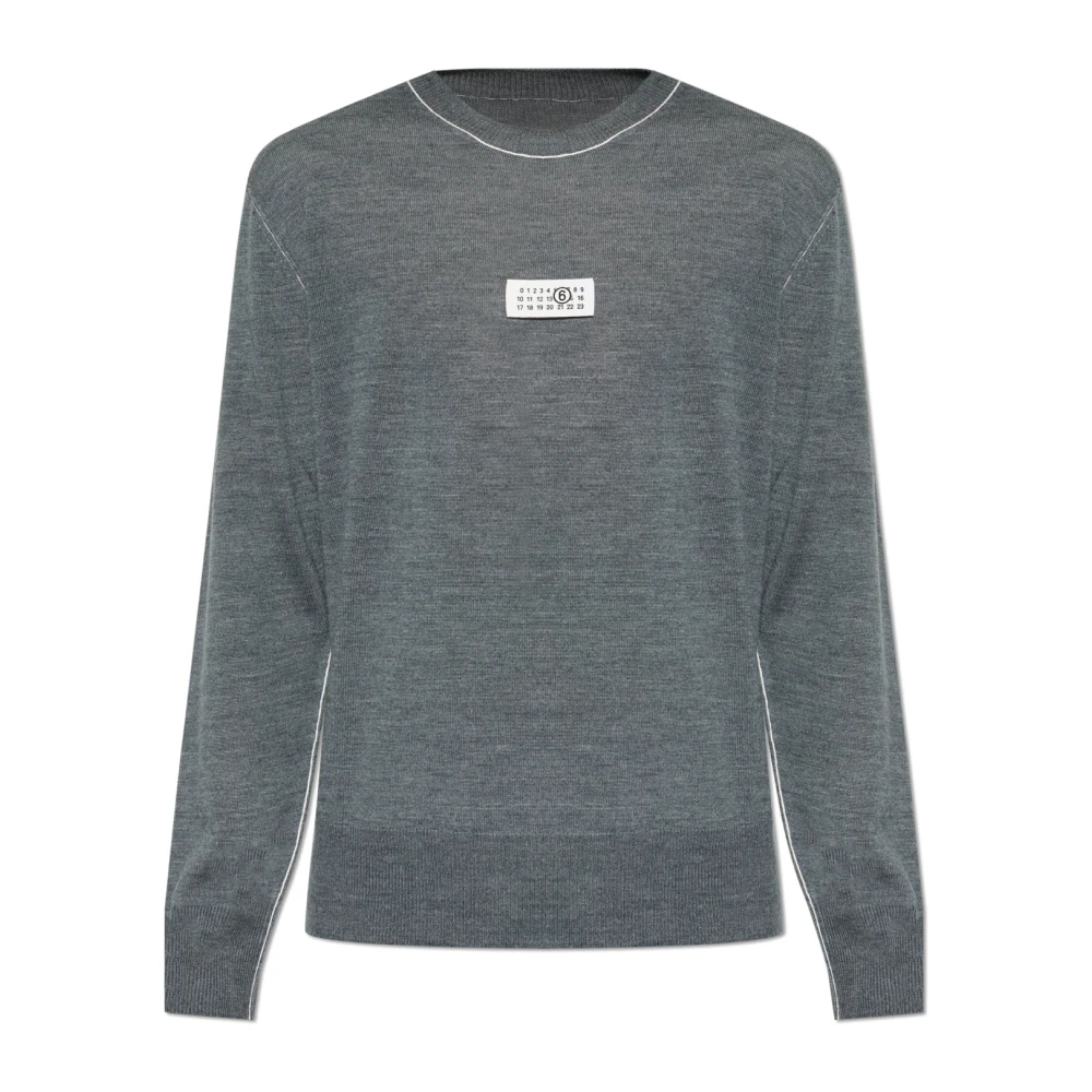 Mm6 Maison Margiela Herr Grå Stickade Tröjor M, Ulltröja Med Logotypmärke