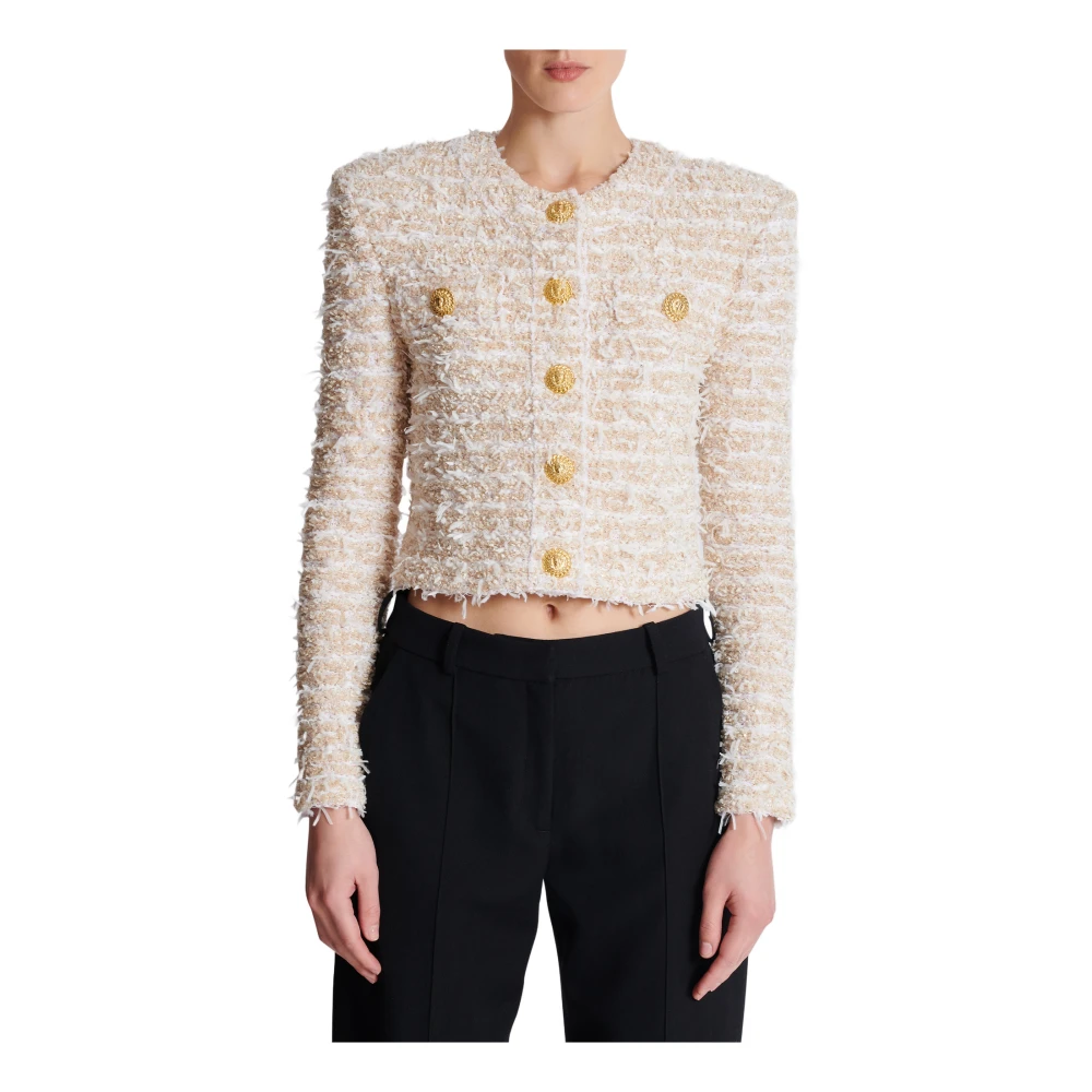 Balmain Cropped Tweed Jas Yellow Dames
