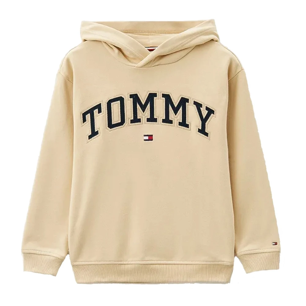 Tommy Hilfiger Varsity Broderi Hoodie med Ribbstickad Nederkant Beige, Unisex