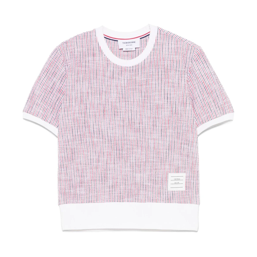 Thom Browne Gestreept Logo Patch Crew Neck T-shirt Red Dames