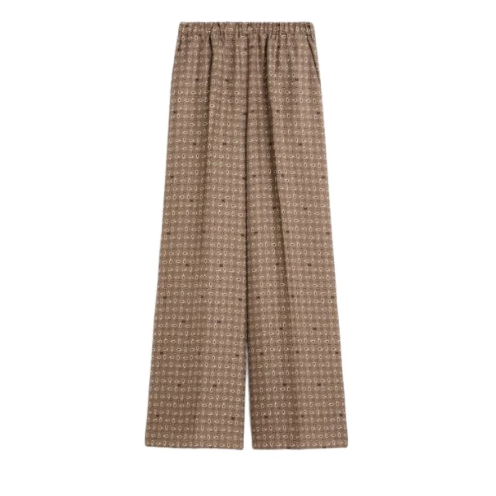 Max Mara Women's Brown Wide Trousers, S, Mxm Vischio Printed Silk Trousers